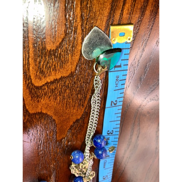 Hearts Charms Green Rectangle Glass Pendant Blue Sodalite Beads Chain Necklace! - Picture 8 of 8